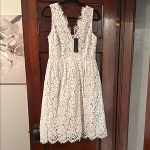 Lulu's Cream A-Line V-Neck Midi Dress